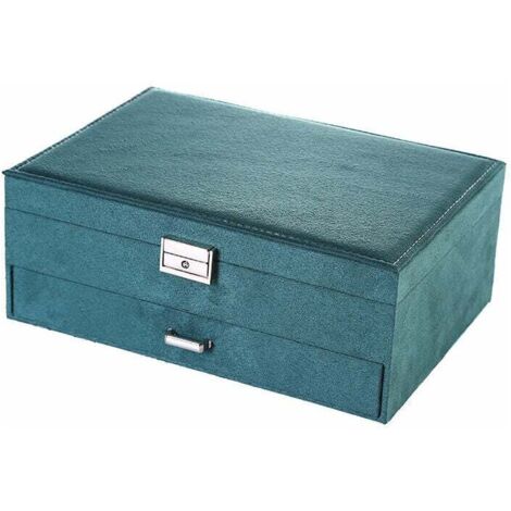 Joyero de 2 niveles - Expositor con 1 cajón y 1 llave - Para anillos, relojes, collares y pendientes - Antioxidante y elegante - Idea de regalo para mujeres y hombres
