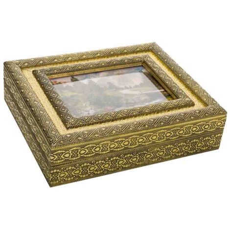Joyero de metal repujado dorada 30x25x7,5