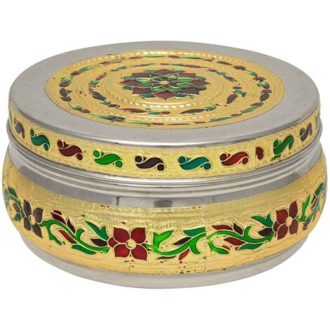 Joyero de metal repujado dorado 11,25x11,25x5