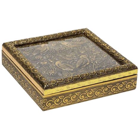 Joyero de metal repujado dorado 20x20x5