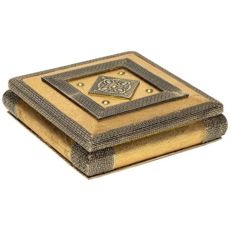 Joyero de metal repujado dorado 20x20x6