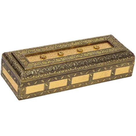 Joyero de metal repujado dorado 27x12x6