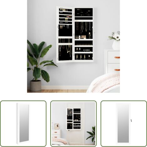 Joyero de pared -  Espejo con joyero de pared blanco 37,5x10x106 cm