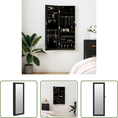 Joyero de pared -  Espejo con joyero de pared negro 37,5x10x106 cm