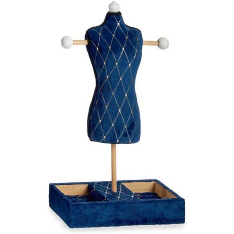Joyero de Pie Azul Rombos Terciopelo Madera (12 x 40 x 24 cm) 8430852839428 S3608799 Gift Decor