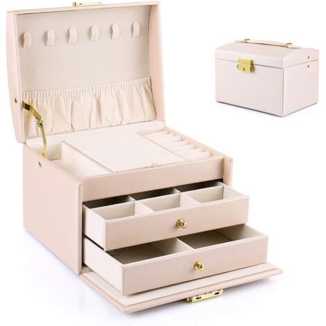 Joyero para mujeres y niñas (rosa nude), joyero, estuche para guardar joyas, organizador para anillos, pulseras, pendientes, relojes, gafas, regalos de Navidad