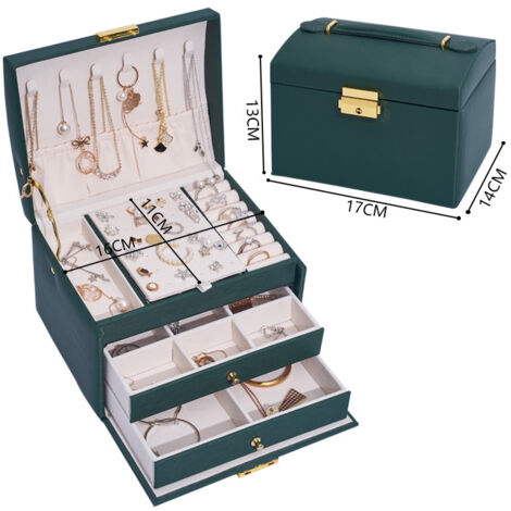 Joyero para mujeres y niñas (verde), joyero, estuche para guardar anillos, pulseras, pendientes, relojes y gafas