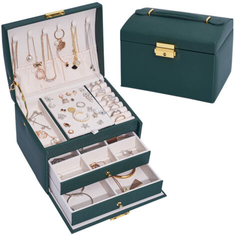 Joyero para mujeres y niñas (verde oscuro), joyero, joyero, organizador de almacenamiento de joyas para anillos, pulseras, pendientes, relojes, gafas, regalos de Navidad