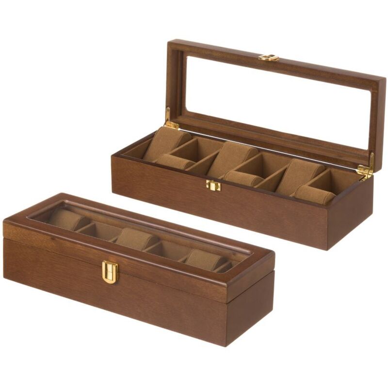 

Joyero para relojes de madera marrón clásico de 8x33x12 cm