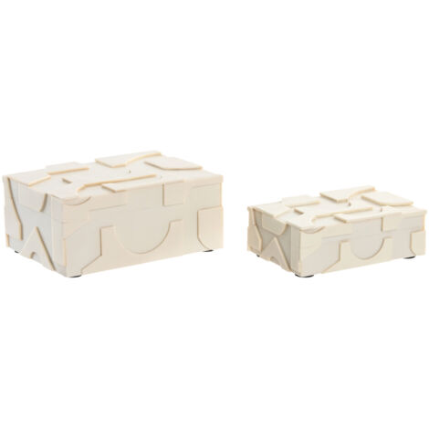 Joyero Set 2 Resina Hueso 18X13X7,5 15X10X5 Blanco