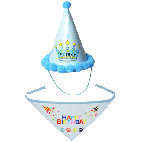Joyeux Anniversaire écharpes Bandana et Chapeau de fête Mignon pour Chiens d'anniversaire de d'anniversaire pour Chien Bleu, -