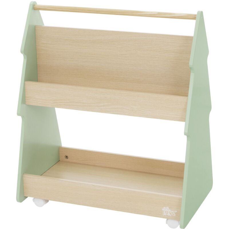 Joyz Bücherregal Kinder Tanne, 60x38x70, 5 Cm, Grün-natur, 2 Seitiges Kinderregal Aus Holz Mit 3 Ablagen Und 4 Rollen, Kinderzimmer Regal,