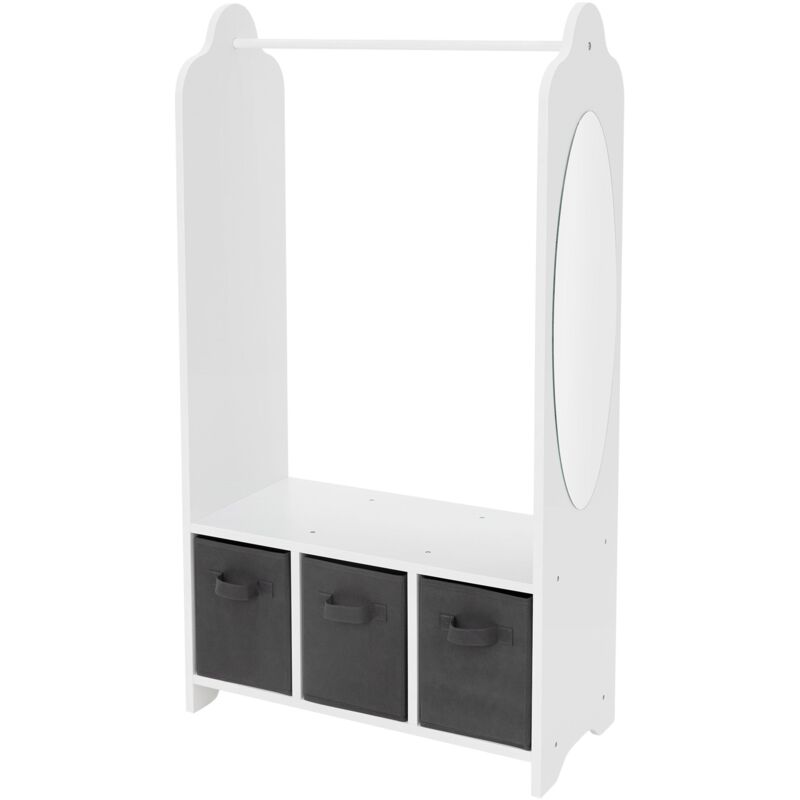 Portemanteau pour Enfants avec Étagère, 3 Compartiments et Miroir, Tringle à Vêtements Blanc, Motif Espace, 63x30x115 cm, Étagère pour Enfants,
