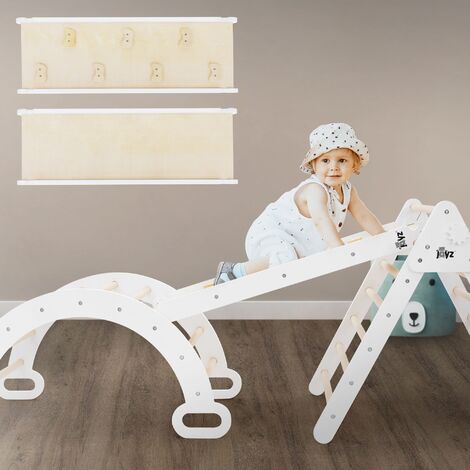 Joyz Toboggan pour Triangle d'Escalade avec 7 Prises, Bois Blanc, Planche à Glisser, Rampe pour Arc d'Escalade, Triangle Pikler, Jouet Montessori, Intérieur, Structure pour Bébé à Aartir de 1 An