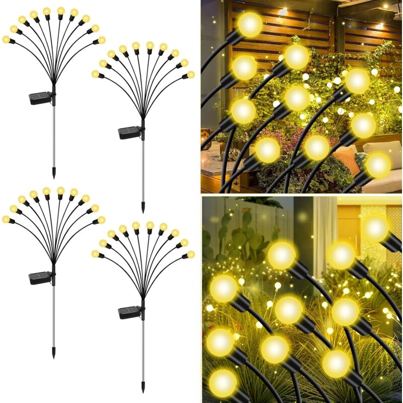 Jpew Lampe Solaire Extérieur Jardin 4 Pièces 10 led Lucioles Lumiere Solaire IP65 Étanche Led Solaire Décoration pour Passage Patio Passerelle