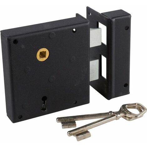 JPM – Serrure multipoint en applique noire droite – Clé L – Axe 65 mm – 1 point de verrou – Acier pour portes d'entrée standards
