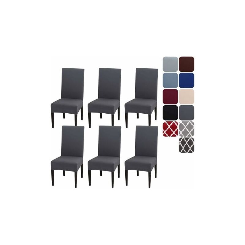 Tuserxln - Lot de 6 Housses de Chaise Élastiques Grises - Parfaites pour Hôtel et Maison, Convient à toutes les Saisons.