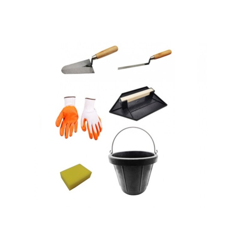 Kit de Construction 6 Accessoires - Seau, Eponge, Truelle, Pelle, Gants - jr mackitpro