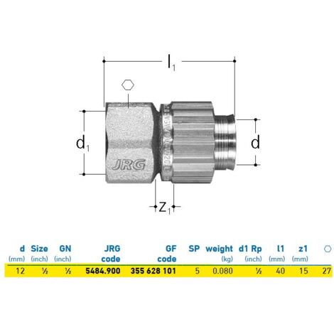 JRG Sanipex Collegamento bronzo, con filettatura interna, d.12 mm 355628101