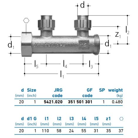 JRG Sanipex Distributore a 2 partenze bronzo d. 20 mm 1" 351501301