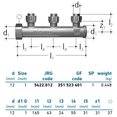 JRG Sanipex Distributore a 3 partenze bronzo d.12 351523401