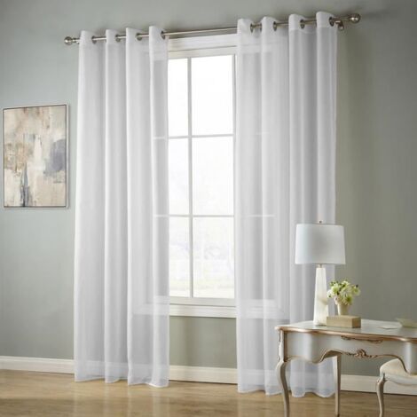 JRING Lot de 2 Rideaux Voilages à œillets - Transparent - Blanc - 140 x 240 cm