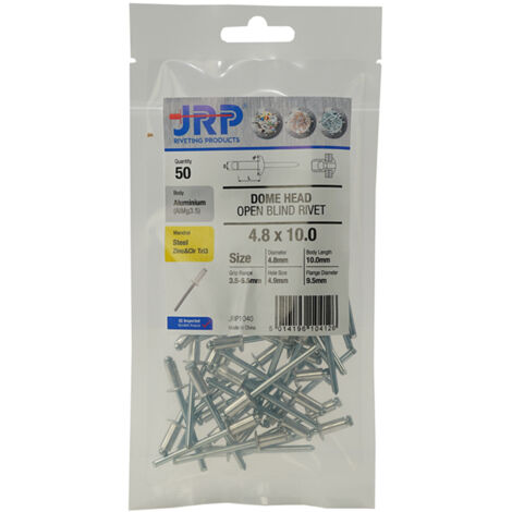 Jrp Riveting Products 3.2 x 8mm Dome Head Rivets -