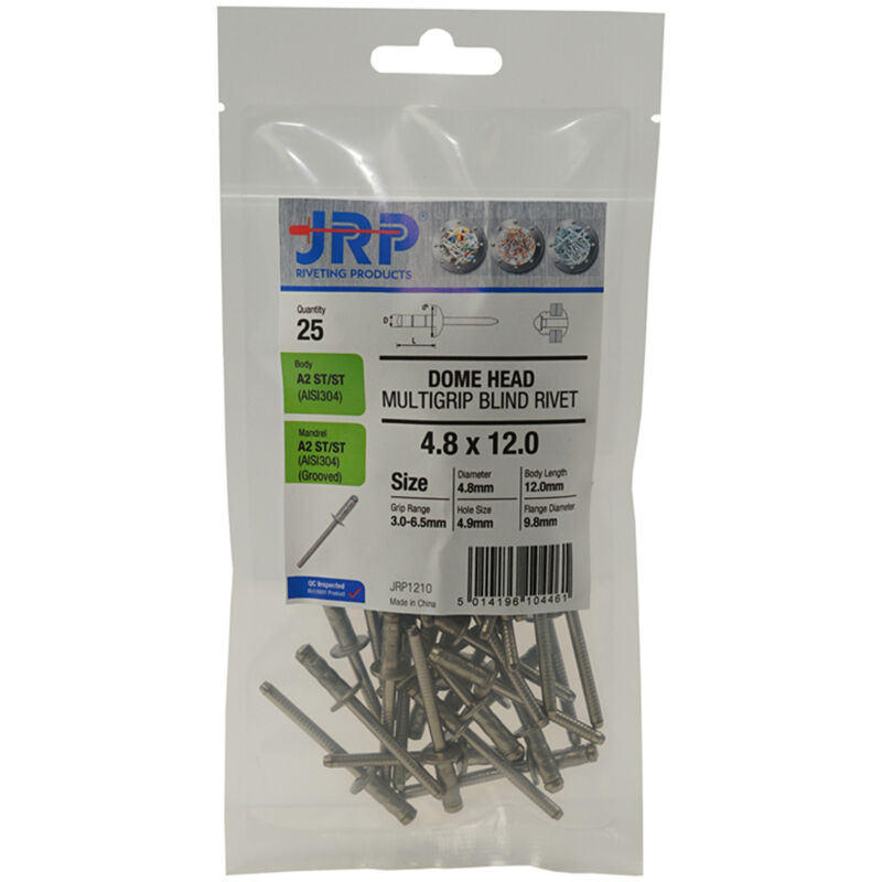Jrp Riveting Products 4.8 x 15mm A2 Dome Head Rivets -