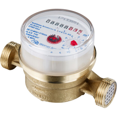 JS Einstrahlzähler Wohnungs-Wasserzähler Aufputz für Warmwasser Q3 2,5 m³ - Baulänge 110 mm