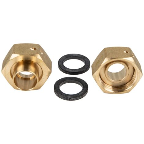 JS Wasserzähler-Verschraubungs-Set mit 18 mm Lötmuffe x 3/4 Zoll Überwurfmutter - MS-blank