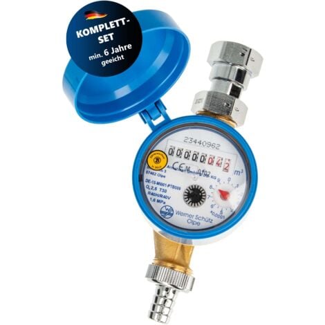 SCHLÖSSER ARMATUREN JS Zapfhahnzähler - Wasserzähler Kaltwasser, Länge 110 mm, 3/4 Zoll Anschlussgewinde, mit aktueller Eichung