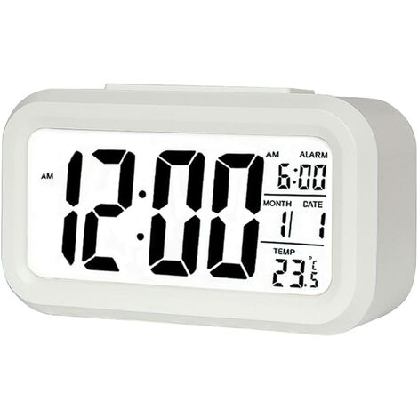 Jsdoin Batteria Digitale Sveglia con Ampio Display a LED e Temperatura,  Luminosa Notturna, Snooze, Sistema 12/24 Ore, Data, Calendario, per Camera  da letto Comodino, Casa, Ufficio, Cucina/Bianco