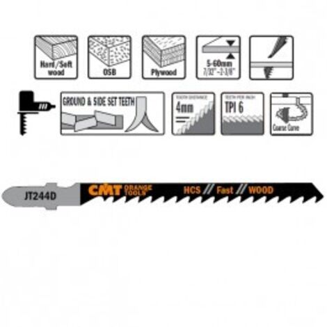 JT244D-5 5 LAMES DE SCIE À BOIS HCS 100x4-5,2x6TPI (COURBÉES/RUGUEUSES)