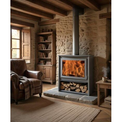 Juan Panadero – Poêle à bois 800 – Puissance 11 kW – Rendement 84 % – Bûches jusqu'à 70 cm – Sortie de fumée 150 mm – Énergie A+