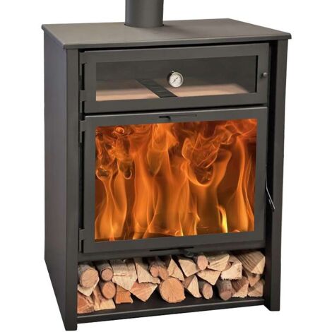 Juan Panadero – Poêle à bois avec four 11 kW – Bûches jusqu'à 70 cm – Rendement 84 % – Sortie de fumée 150 mm verticale – Efficacité A+