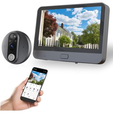 Judas Numérique WiFi Connecté - Écran LCD 4.3" - Caméra de Porte 1080P HD - Détection Mouvement PIR & Vision Nocturne - Audio Bidirectionnel - Batterie 5000mAh - Carte SD 128Go Incluse - Compatible Tu