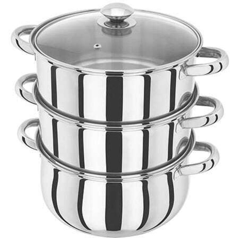 Judge Essentials, 18cm 3 Tier Glass Lid Steamer Set, Silver