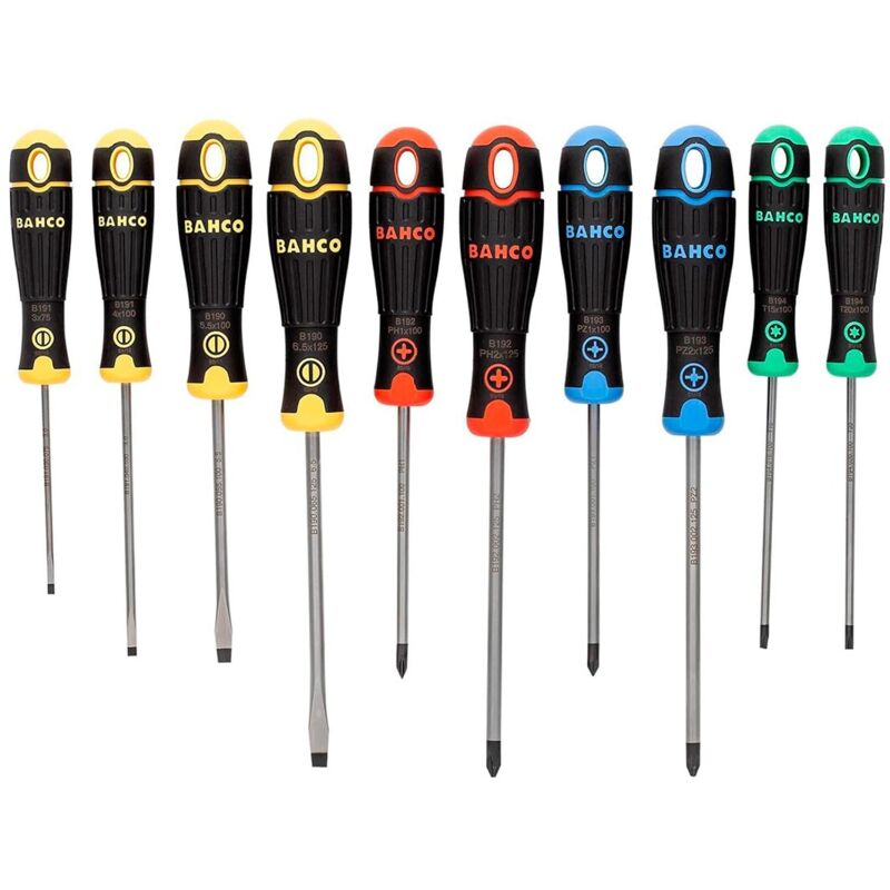 

Juego 10 Destornilladores Colores Bahcofit