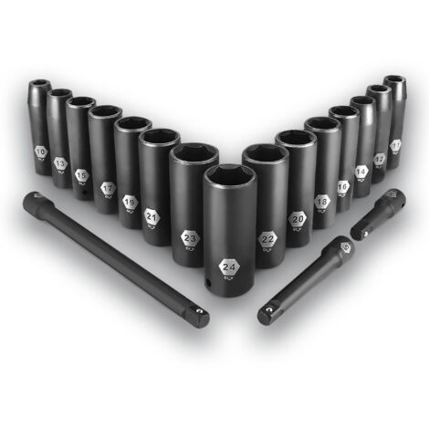 JUEGO 18 LLAVES DE VASO IMPACTO CROMO VANADIO STEIN