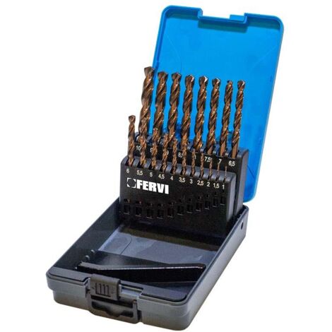 Juego 19 brocas cilindricas de cobalto para taladro de 1 a 10mm Fervi P064/19A