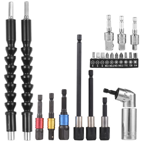 Juego 23 llaves vaso con extensión llave universal adaptador ángulo recto 105°, incluye accesorios perforación terraja llave tubos brocas flexibles portabrocas
