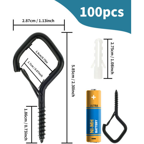 Juego 25 ganchos colgantes negros con presillas seguridad tornillos resistentes viento, para guirnaldas luces exteriores plantas colgantes decoración navideña