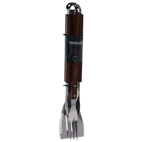 Juego 3 accesorios barbacoa mango madera - talla