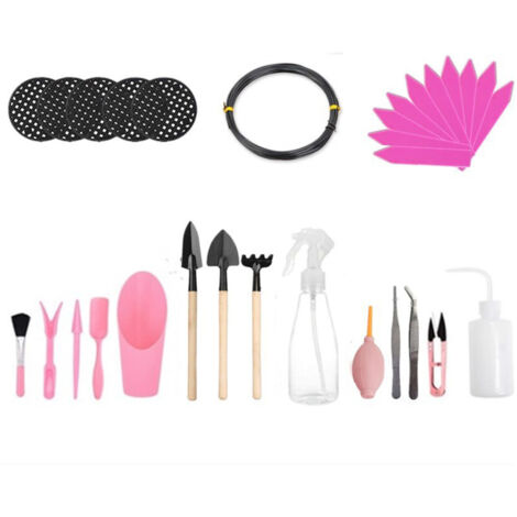 Juego 30 herramientas para suculentas – Mini kit trasplante – Cortador hojas, rastrillo, pala, regadera, etiquetas – Jardín miniatura