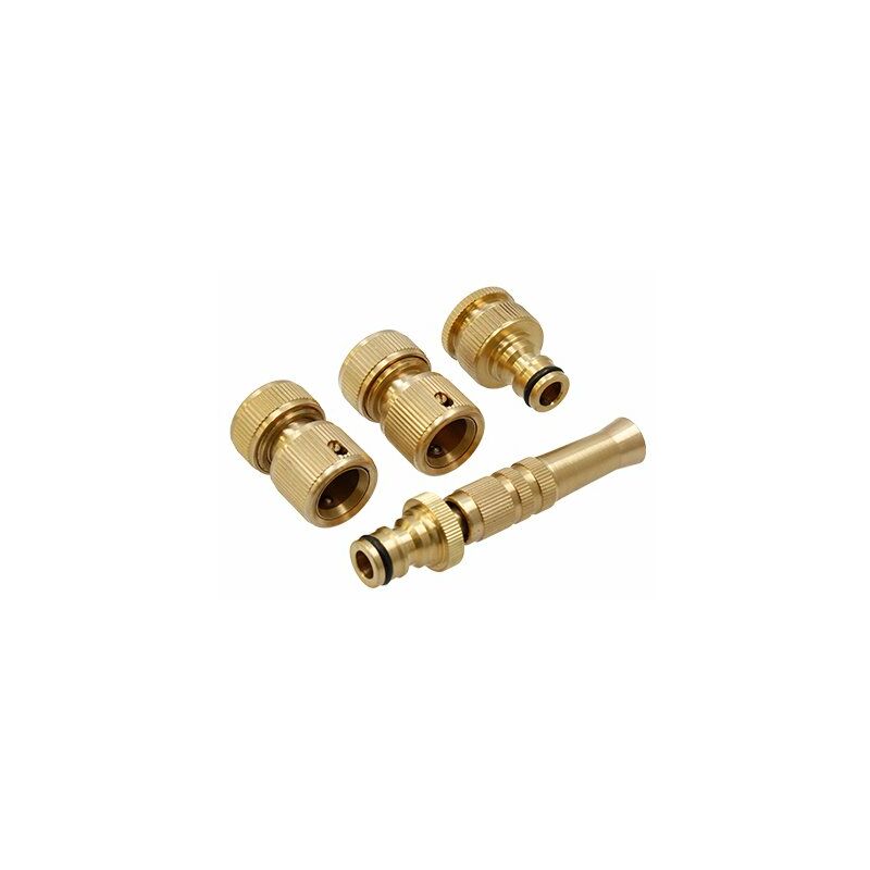 

JLA5 Lanza de latón de 3/4” con racor rápido macho + dos enlaces rápidos de latón hembra para manguera de 1/2” (13/15mm), boquilla de latón para