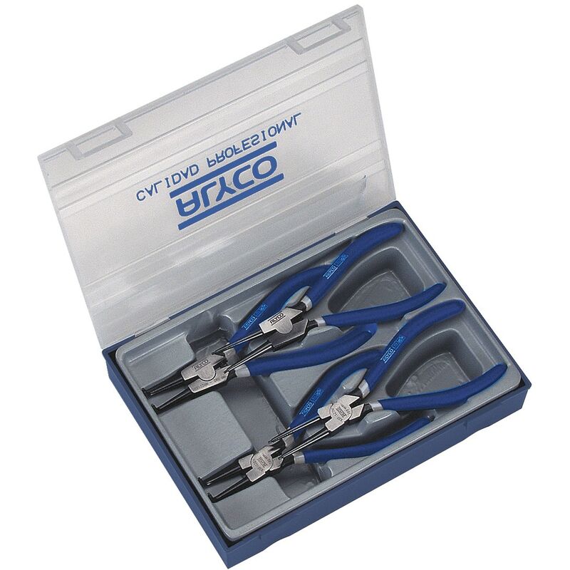 

Juego De 4 Alicates Seeger para arandelas circlip en estuche de plástico.