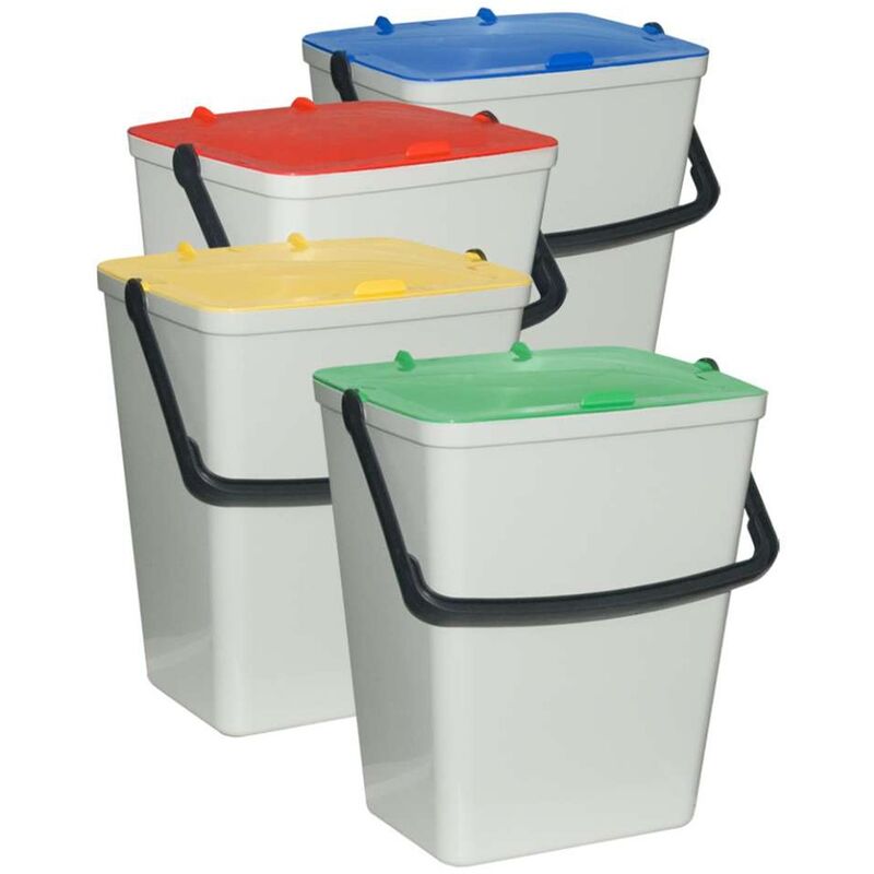 

Juego 4 papeleras de 15 litros cada una con tapa de color y asa – 305X265X355 mm
