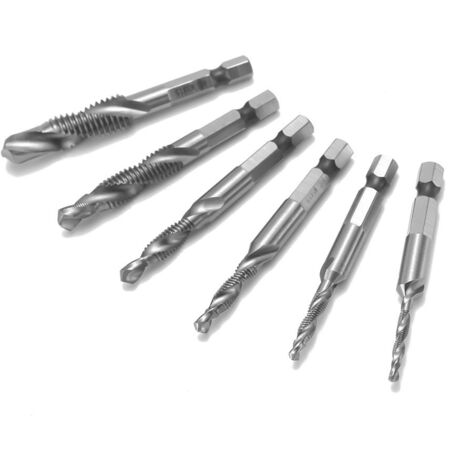 Juego 6 brocas acero alta velocidad vástago hexagonal taladrar metal, incluye broca helicoidal herramienta tornillos macho roscar compuesto y herramientas manuales