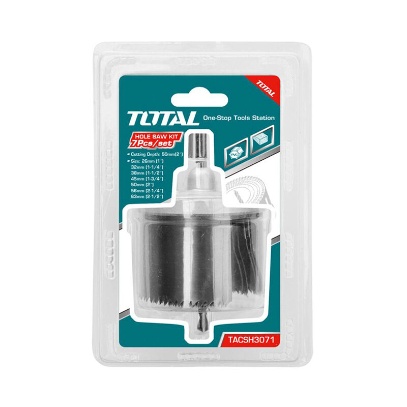 

Juego 7 coronas 2' de corte para madera taladro (26, 32, 45, 50, 56, 63mm) - Total Tools