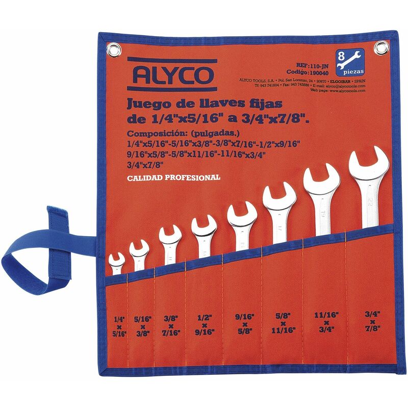 

Alyco-tools - Juego De 8 Llaves Fijas De 2 Bocas Abiertas, Medida En Pulgadas, En Bolsa De Nylon